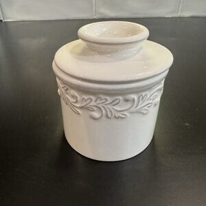 Butter Bell Crock L Tremain Antique White Linen French Butter Keeper.